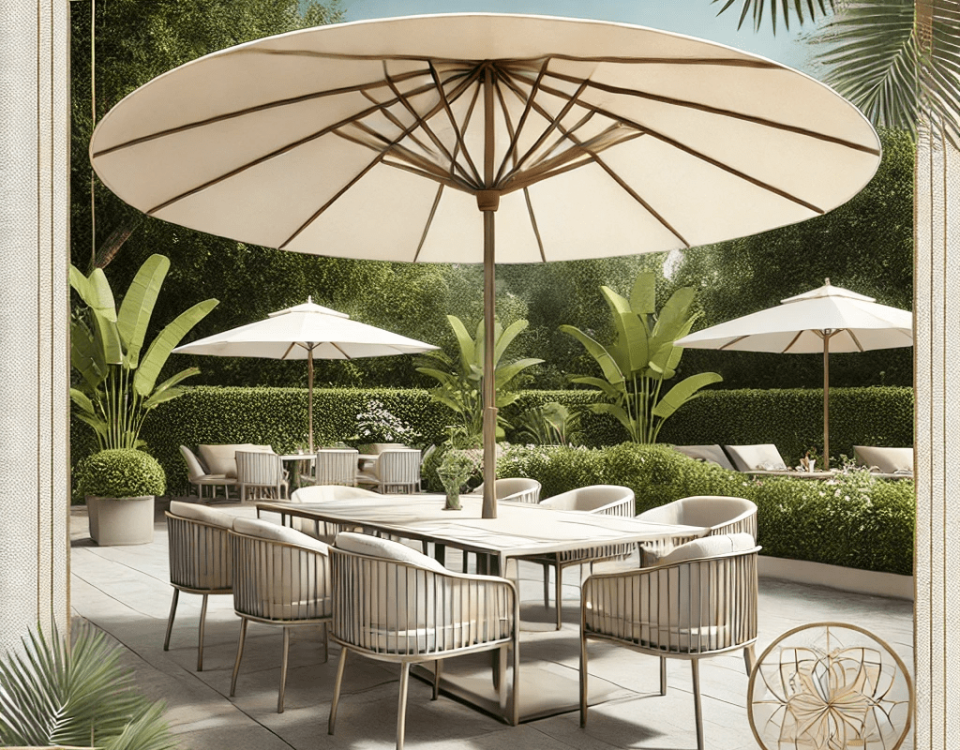 Outdoor cafe umbrellas providing shade and comfort in a stylish seating area